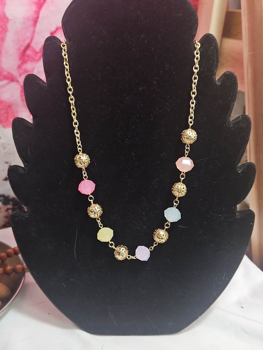 14 Gold Filled Chain Necklace with Pastel Beads - Women Jewelry
